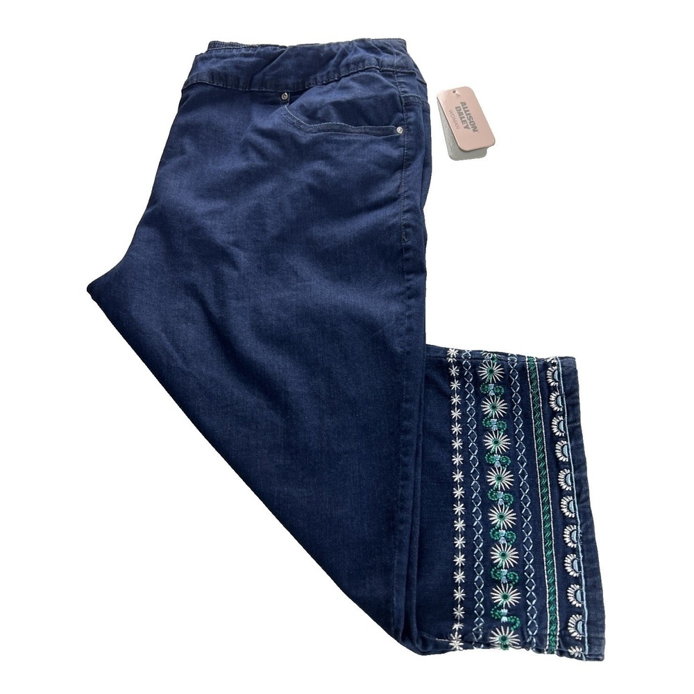 Allison Daley Womens Capri Pants 24W Floral Hem Pull-On Stretch Dk. Indigo F19 - Picture 3 of 16